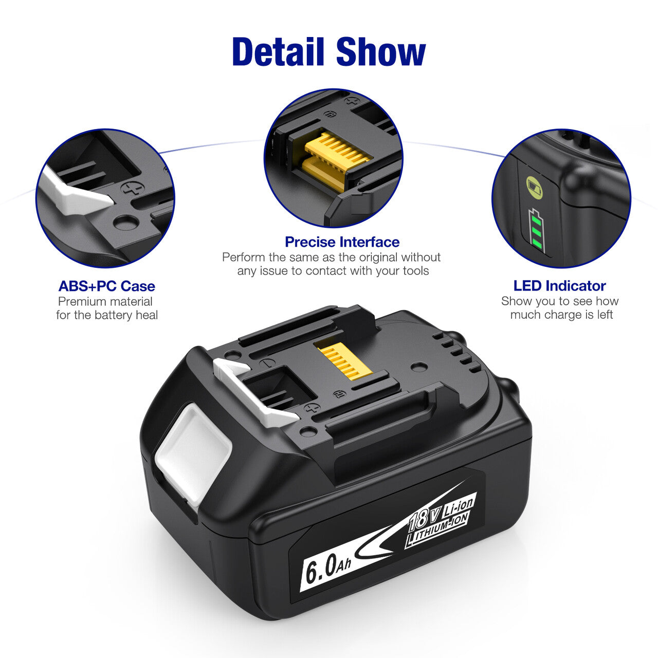 18V 6.0Ah Lithium Battery Replace for Makita 18V Battery