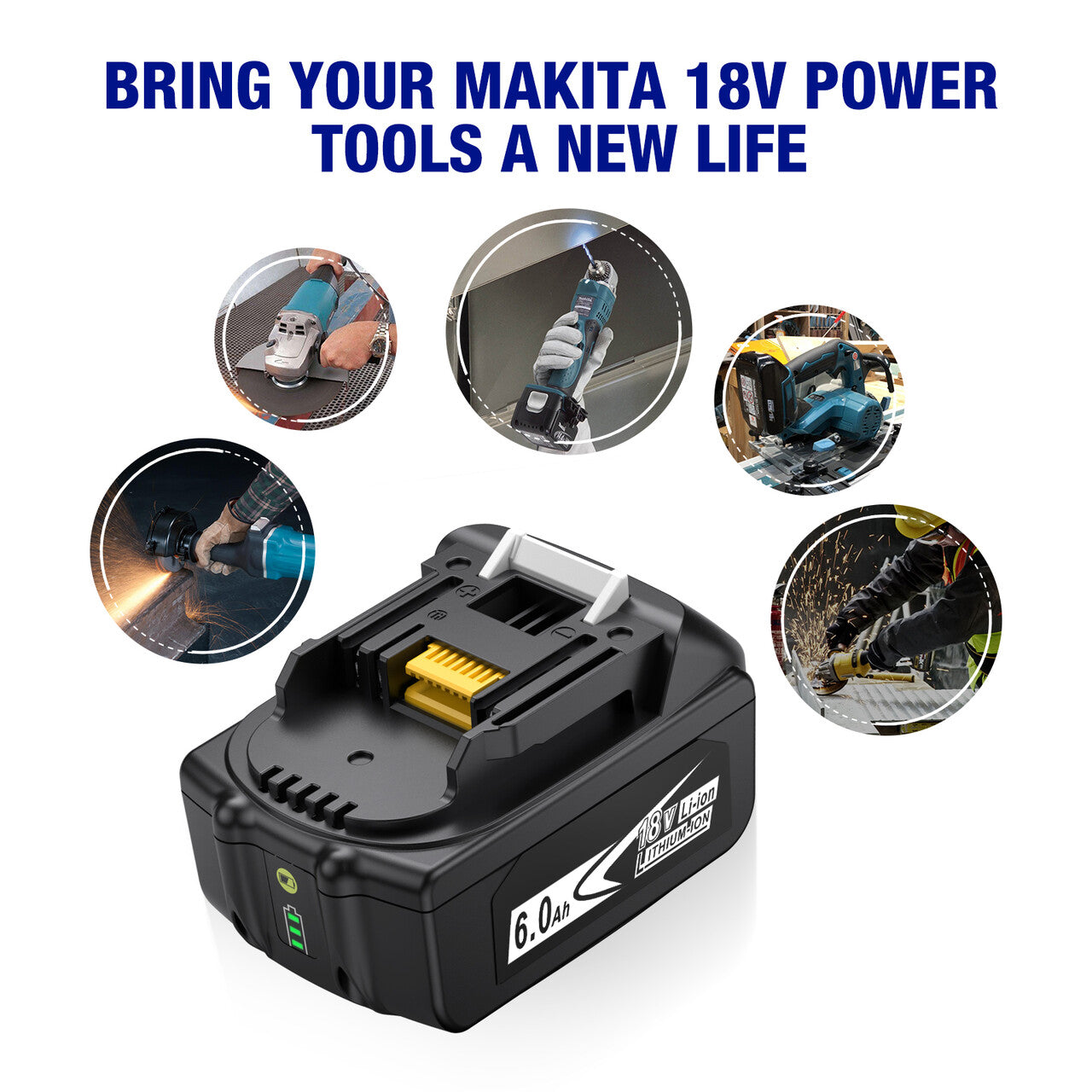 18V 6.0Ah Lithium Battery Replace for Makita 18V Battery