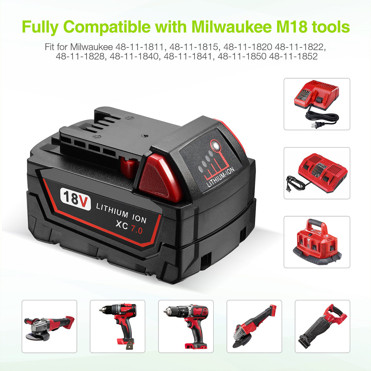 Milwaukee M18 18V Lithium XC 7.0Ah Extended Capacity Battery Replacement