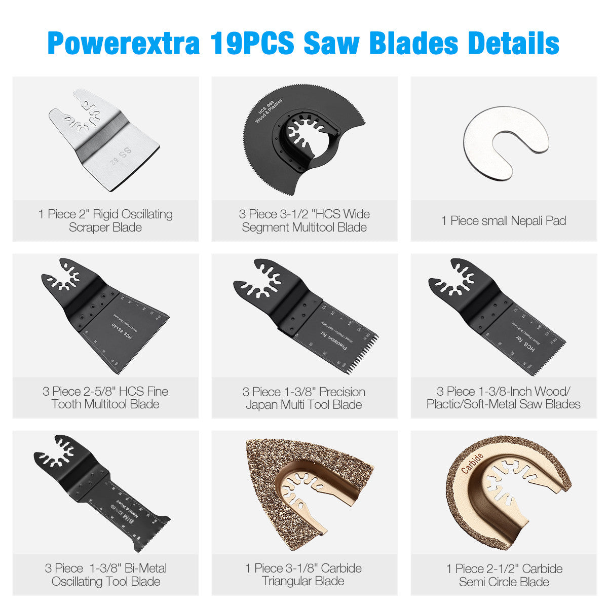 Powerextra 19 PCS Oscillating Multitool Blades for Wood and Metal