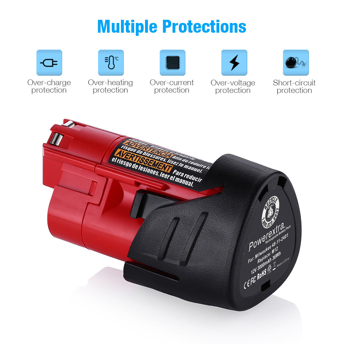 Powerextra 2 Pack 12V Li-ion Replacment Battery for Milwaukee M12