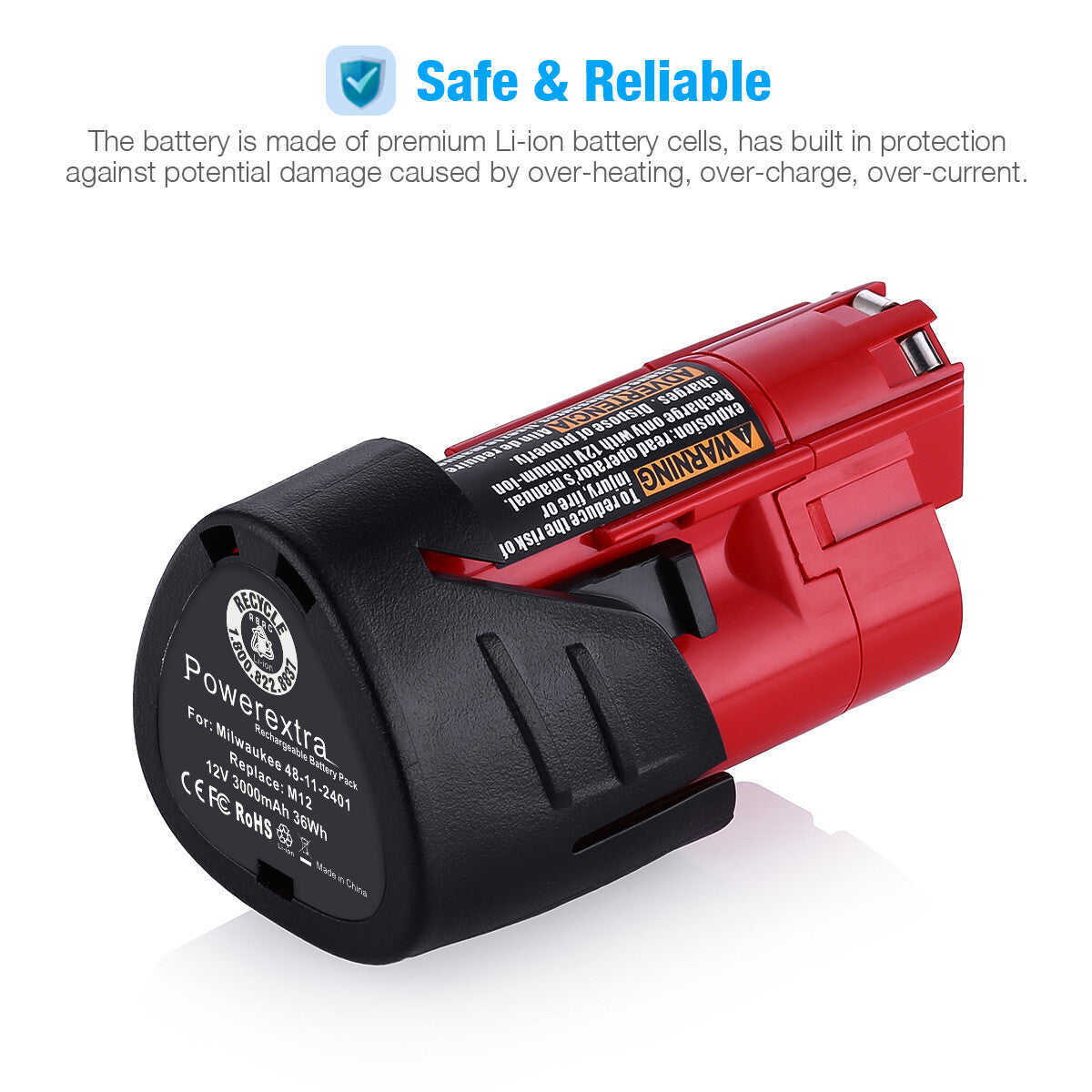 Powerextra 2 Pack 12V Li-ion Replacment Battery for Milwaukee M12