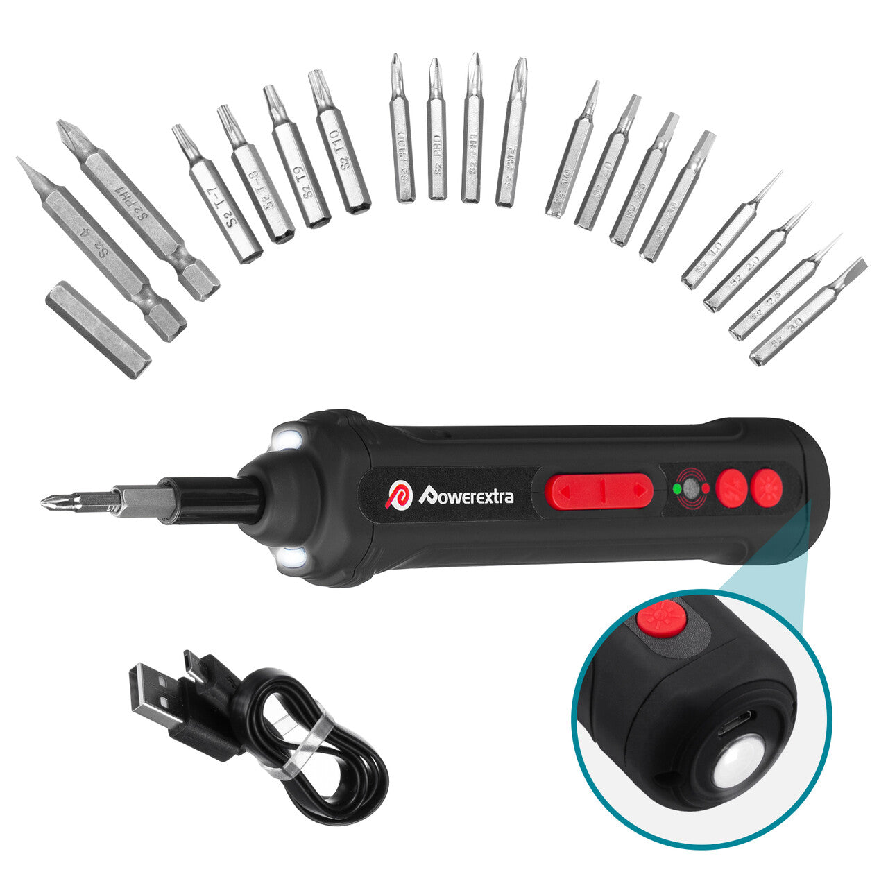 POWEREXTRA 16W Drill Compact Mini Cordless Electric Screwdriver Set