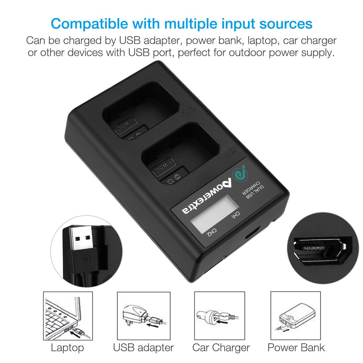 LCD Battery Charger for Sony NP-FW50 Replacement Battery