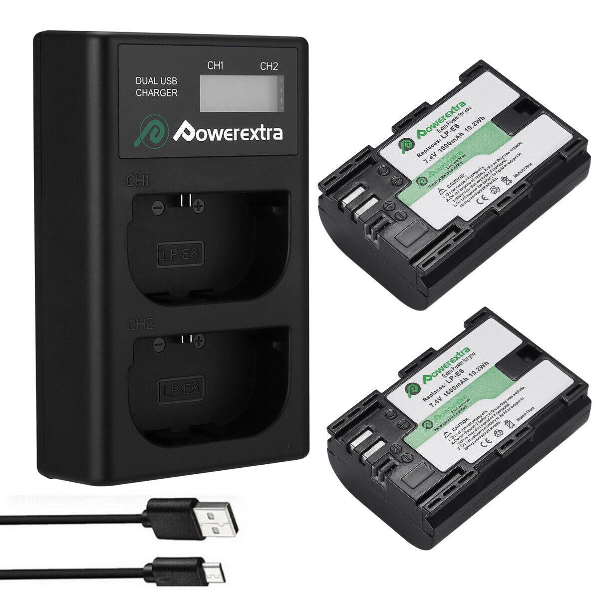 Powerextra LP-E10 2 Pack Battery and LCD Dual USB Charger for