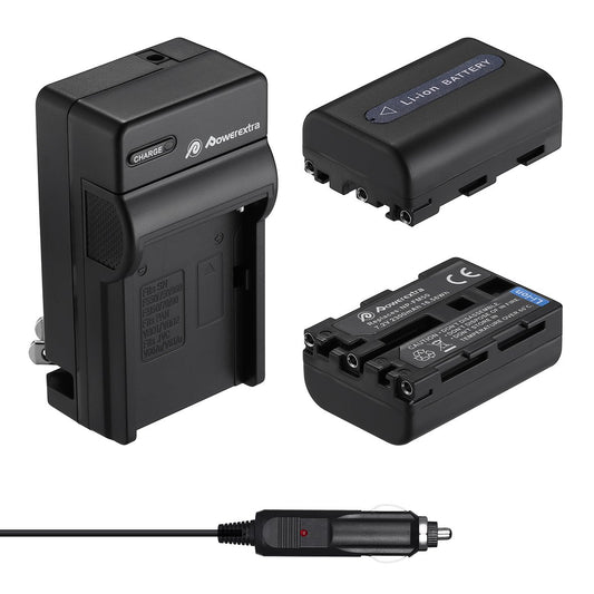 Powerextra 2 Pack Replacement Sony NP-FM50 Battery and Travel Charger