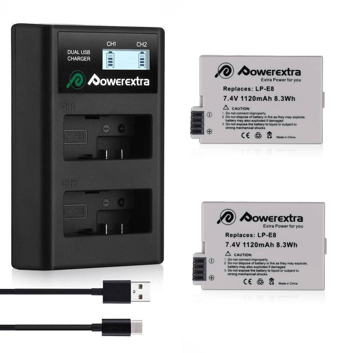 Powerextra Replacement LP-E8 Battery and Smart Dual USB Charger