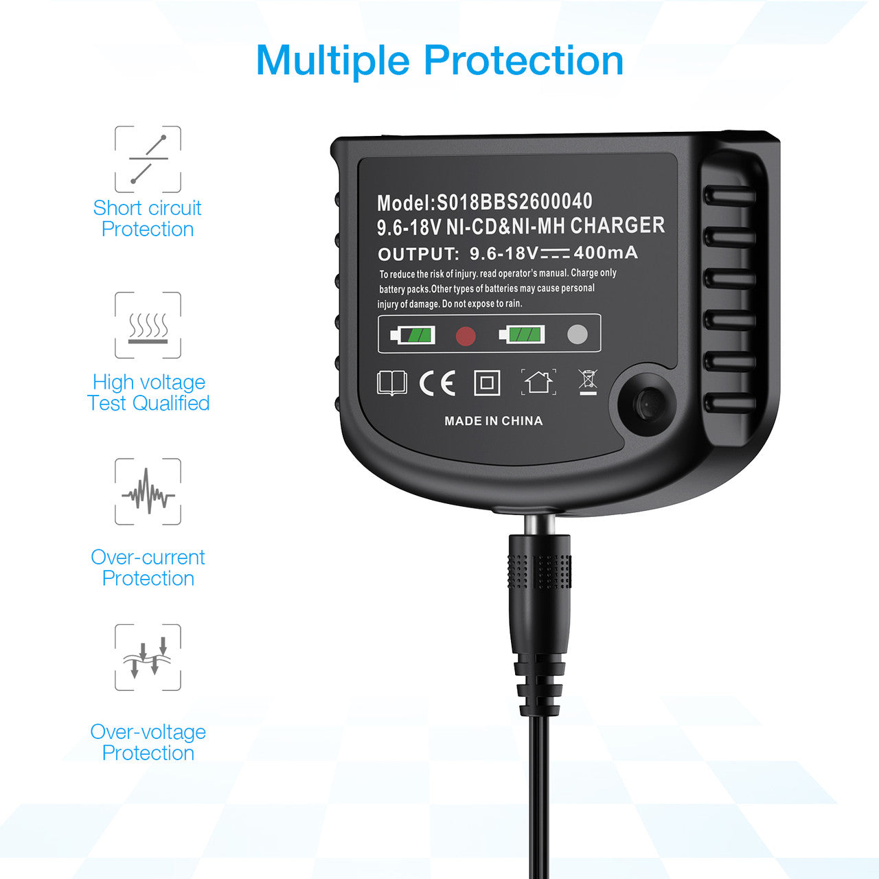 Powerextra Battery Charger for Black & Decker 9.6V-18V NiCad & NiMh Battery