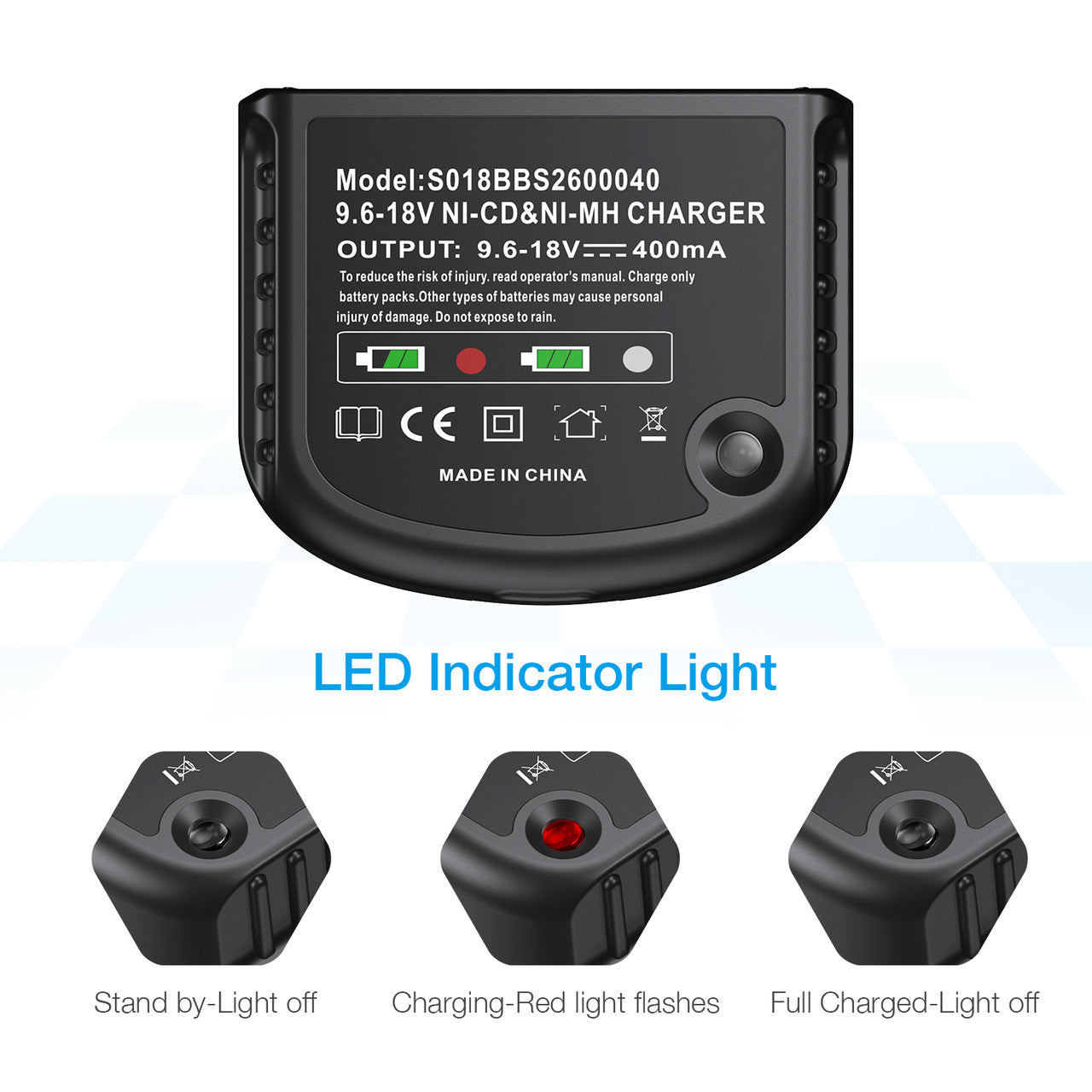 Lithium Battery Charger for Black & Decker, 9.6V-18V Compatible with NiCad  & NiMh Battery HPB12 FS12B HPB14 FSB14 HPB18 HPB18-OPE FSB18 HPB96 FSB96 