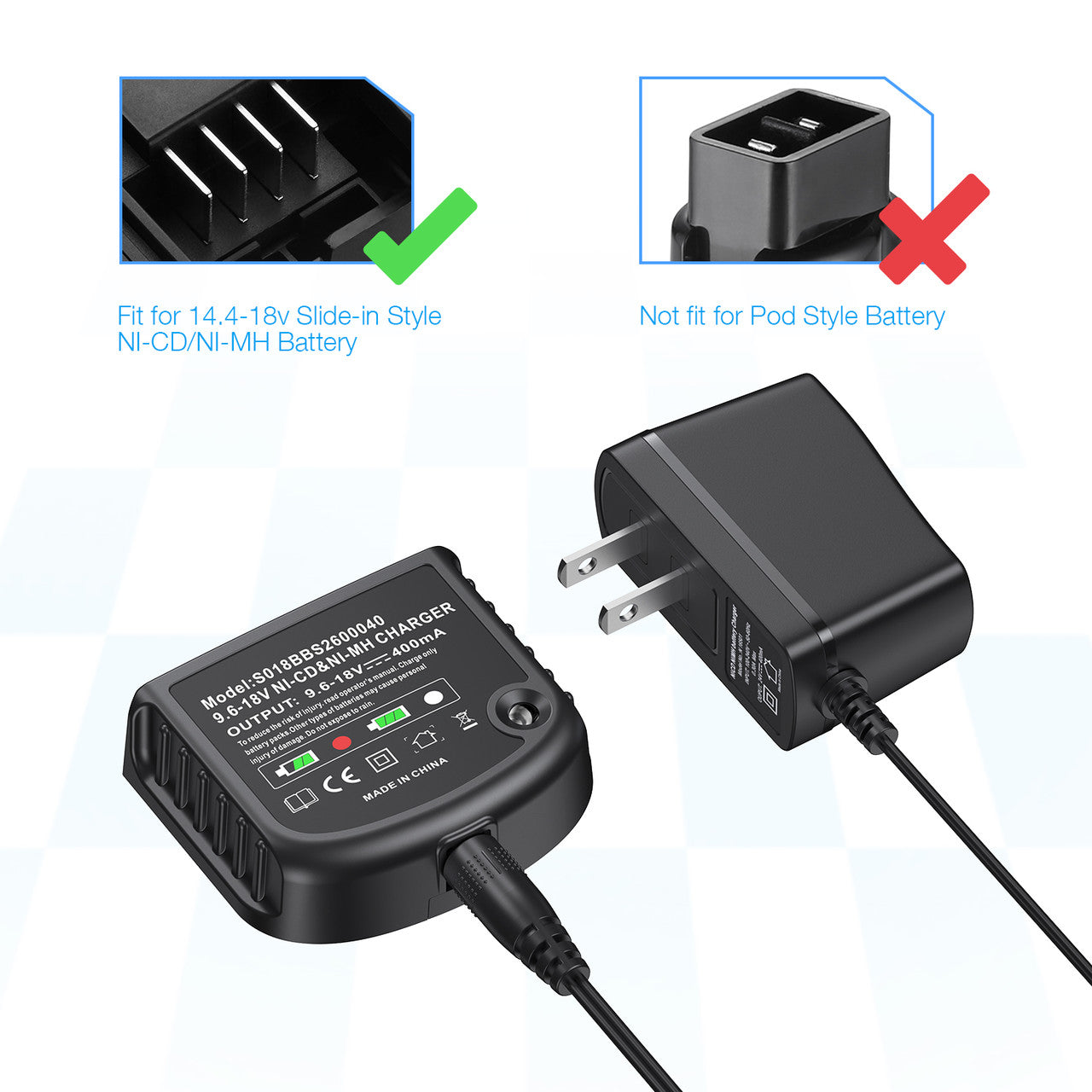 Li-ion NICD Battery Charger For Black Decker 10.8V 14.4V 18V 20V