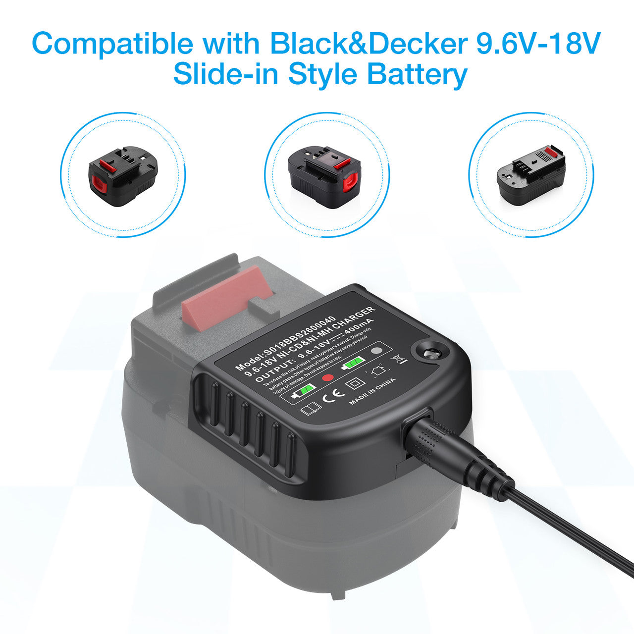 Powerextra Battery Charger for Black & Decker 9.6V-18V NiCad & NiMh Battery