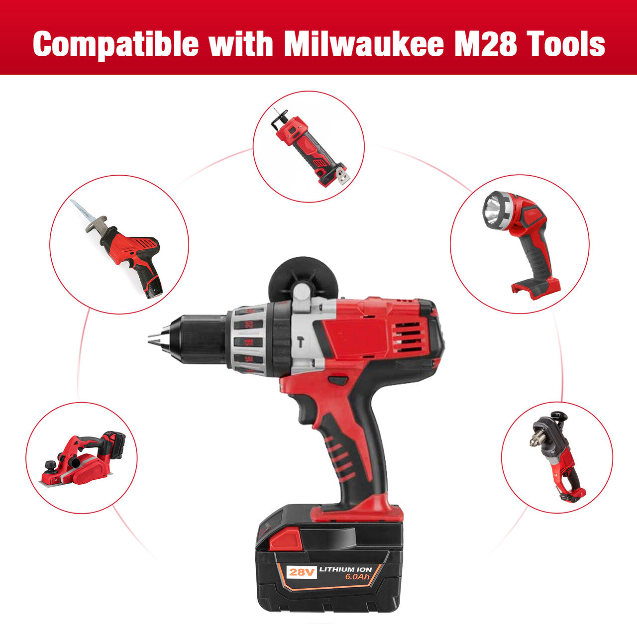 6.0Ah Replacement Battery for Milwaukee M28 V28 Cordless Power Tools