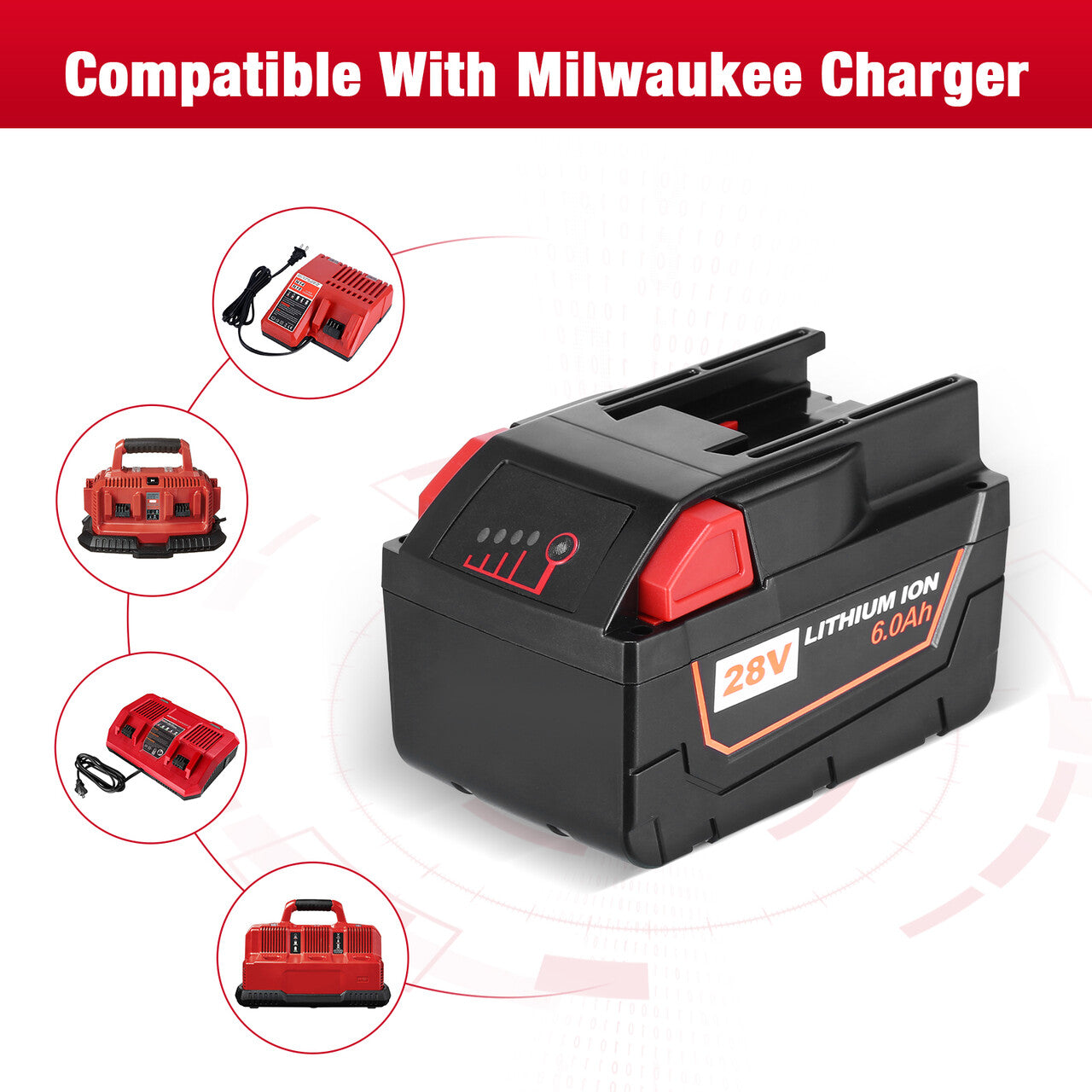 6.0Ah Replacement Battery for Milwaukee M28 V28 Cordless Power Tools