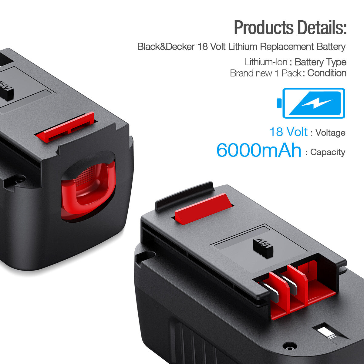 Black & Decker 18Volt Lithium Battery Replacement 6.0Ah