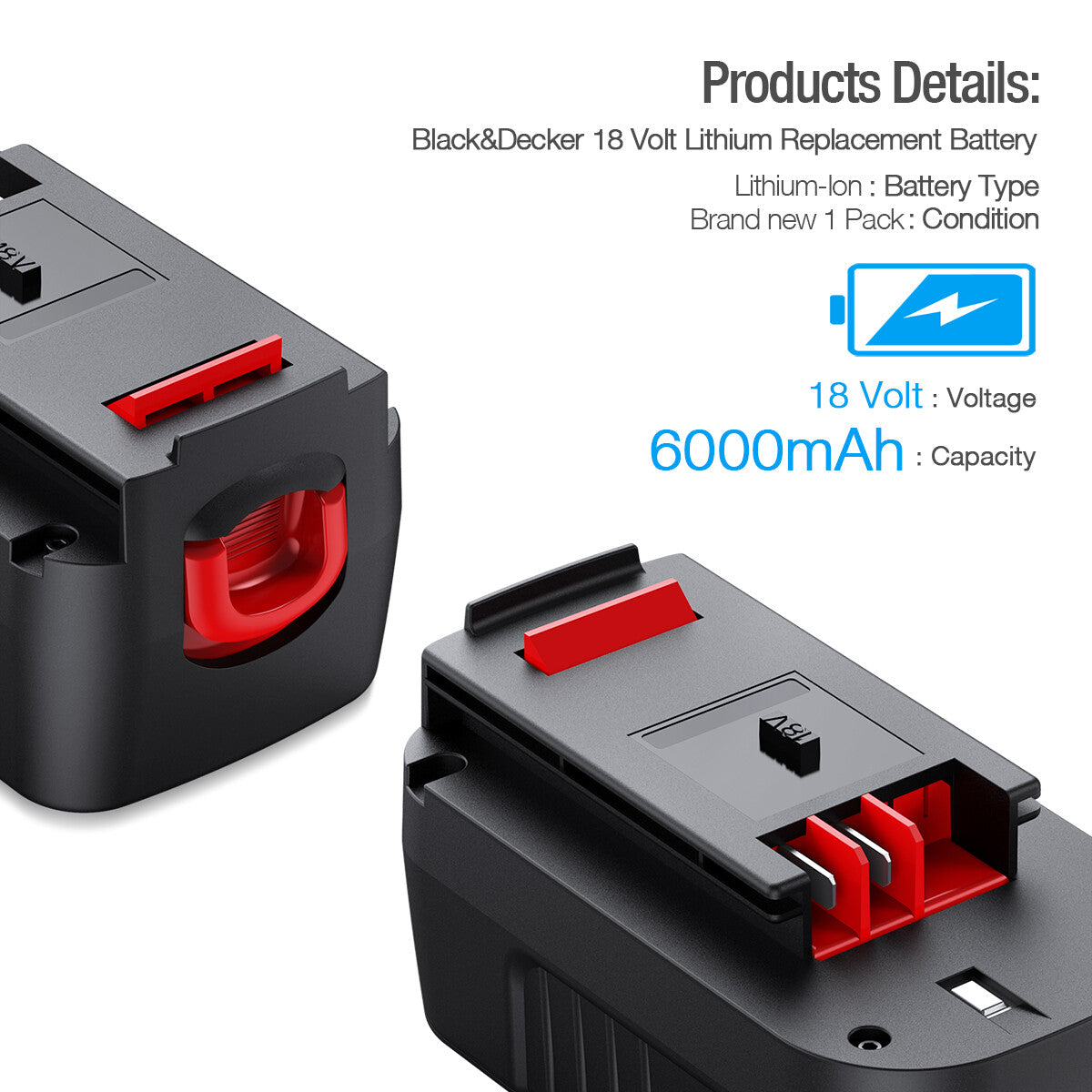 Professional Black and Decker 18V Lithium Battery 6.0Ah