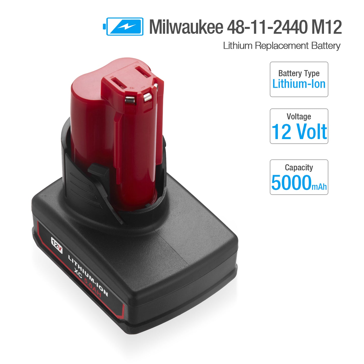 Milwaukee M12 5.0Ah 12V Lithium Replacement Battery