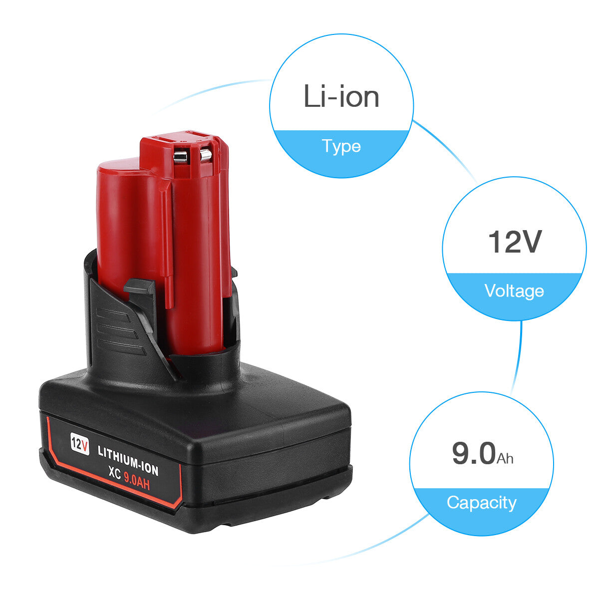 9.0Ah Extended Capacity Milwaukee M12 12V Lithium Battery Replacement