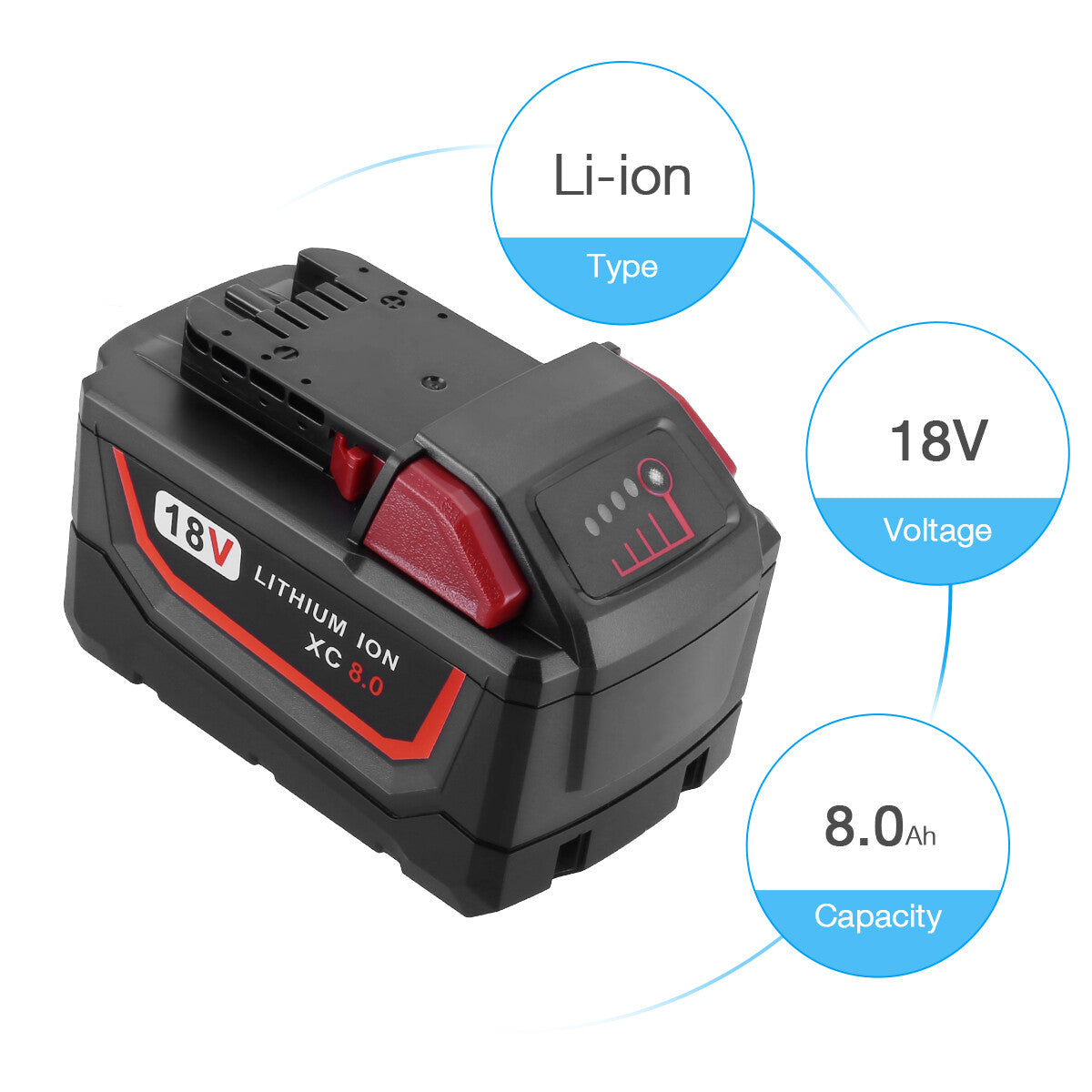 8.0Ah Extended Replacement Lithium-ion Battery For Milwaukee M18 Battery