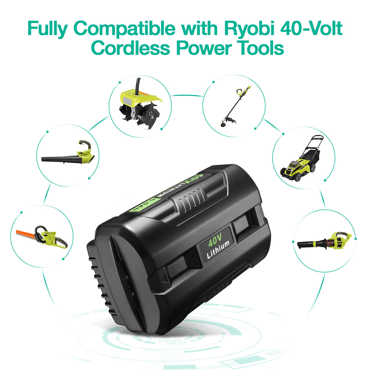 6.0Ah Lithium Battery Compatible with Ryobi 40-Volt Cordless Power Tools