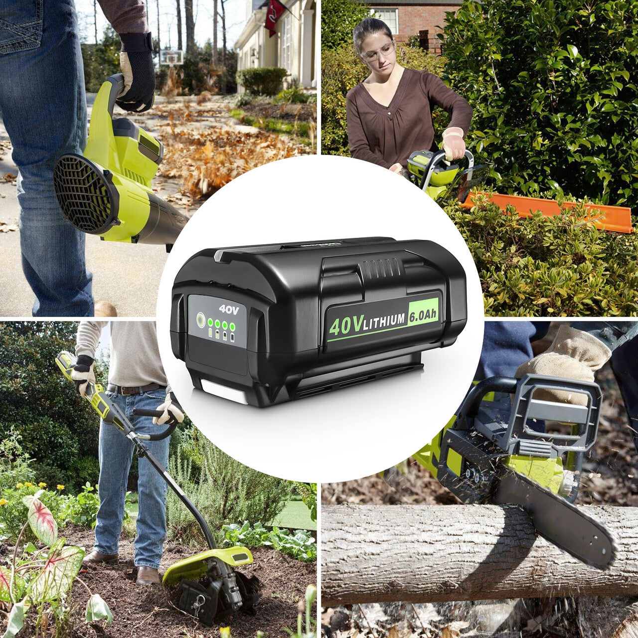 6.0Ah Lithium Battery Compatible with Ryobi 40-Volt Cordless Power Tools