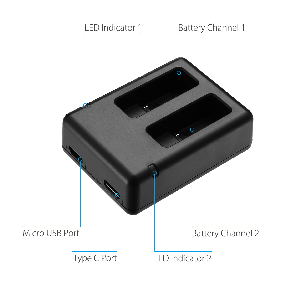 Powerextra Dual Battery Charger with Micro USB Cable for GoPro