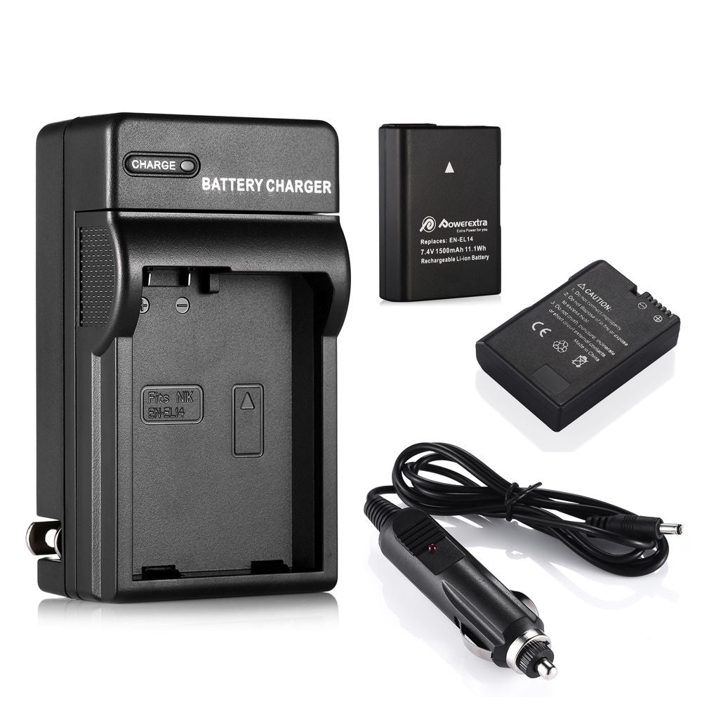 Powerextra EN-EL14 Replacement Battery and Battery Charger for Nikon