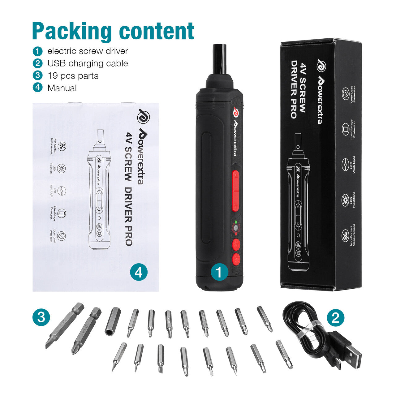 POWEREXTRA 16W Drill Compact Mini Cordless Electric Screwdriver Set