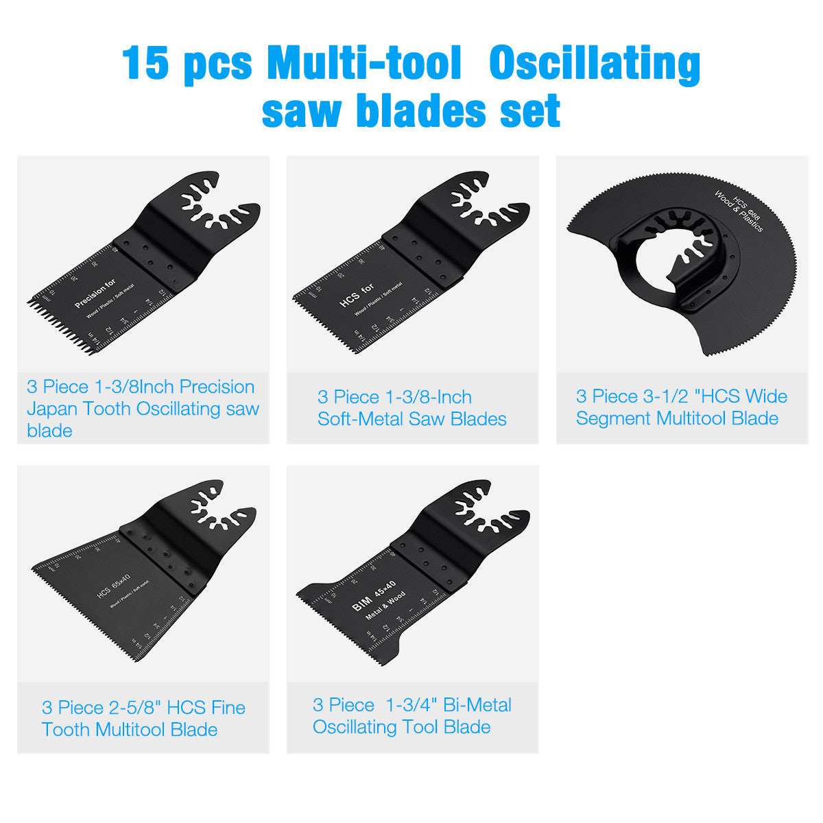 Powerextra 15PCS Multi-tool Oscillating Saw Blades Set