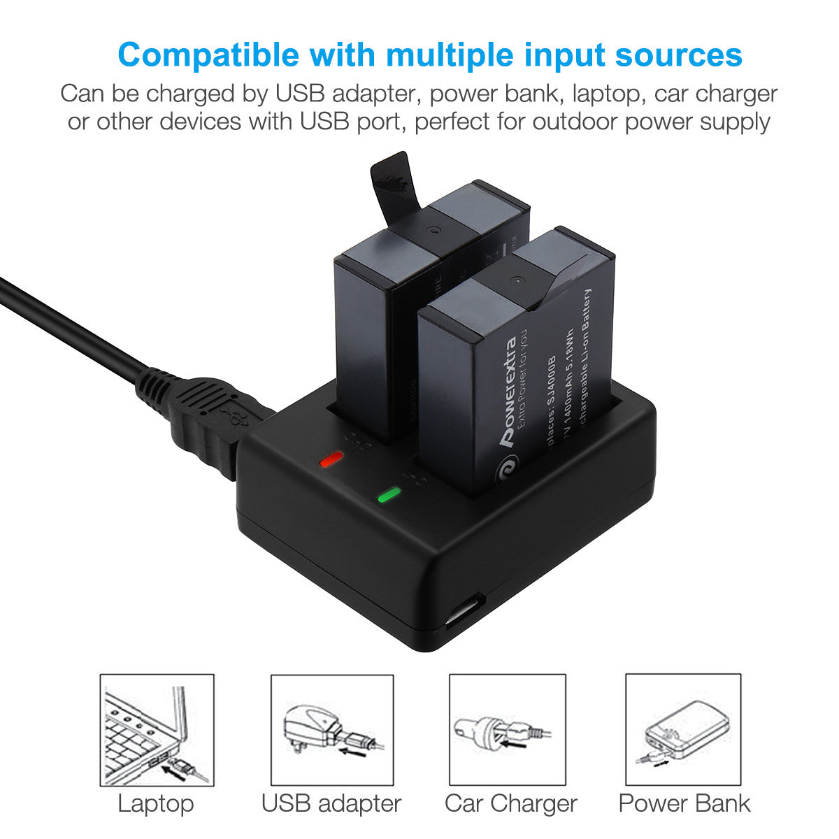 4-Pack 900mAh Li-ion Batteries + USB Dual Charger For SJ4000 SJ5000 Action Cameras