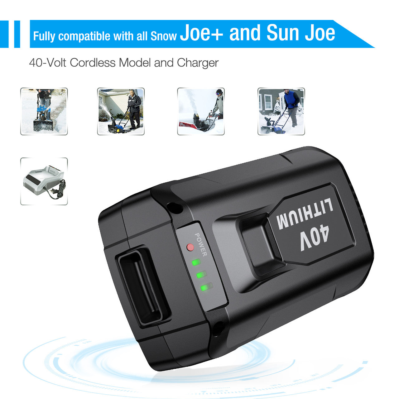 Powerextra 40V 5000mah Replacement Battery for Snow Joe 40Volt Snow Blower