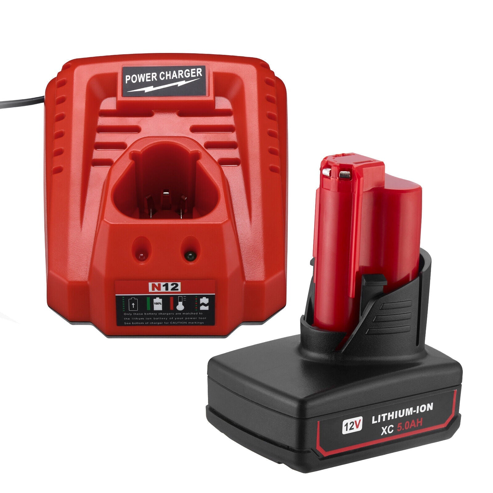 Milwaukee M12 5.0Ah 12V Lithium Replacement Battery and Rapid Charger